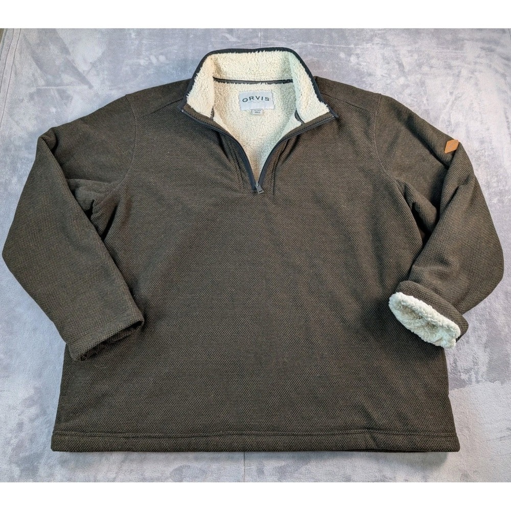 Orvis Sherpa-Lined 1/4 Zip Pullover Sweater Casual Warm Comfy Brown Men's 2XL